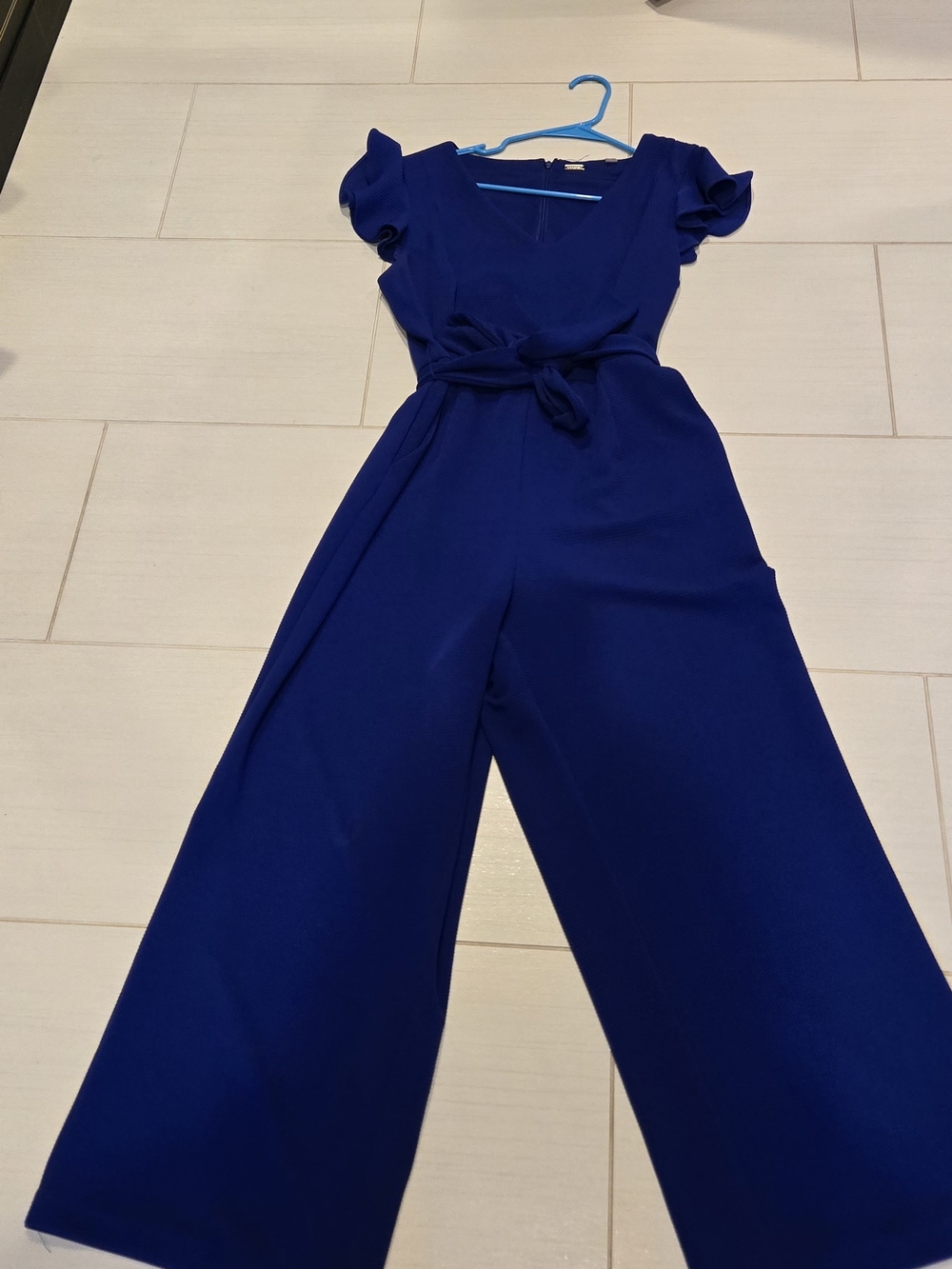 T. Tahari Royal Blue Wide-Leg Jumpsuit with Tie Waist